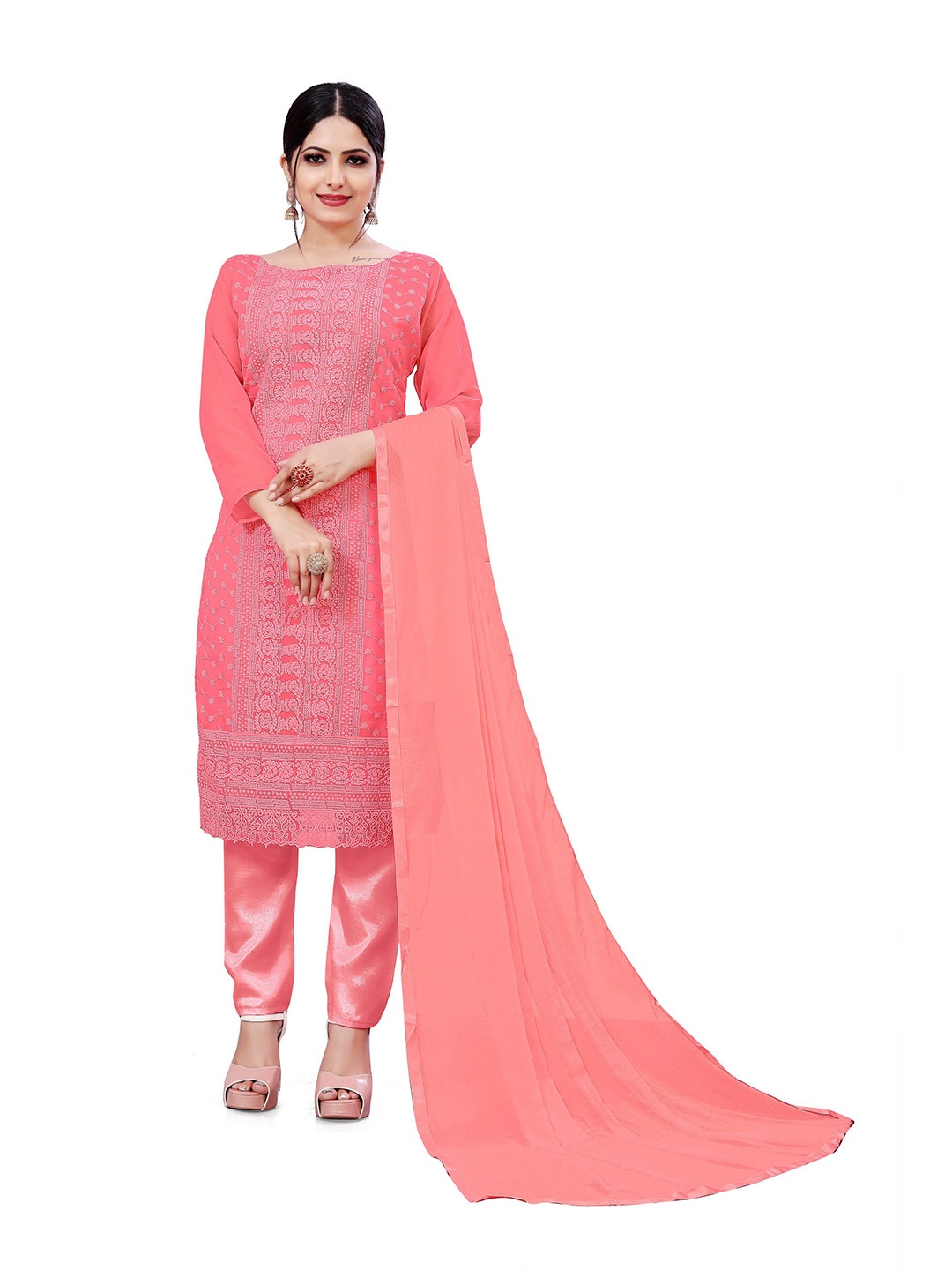 

Winza Designer Embroidered Unstitched Dress Material, Peach