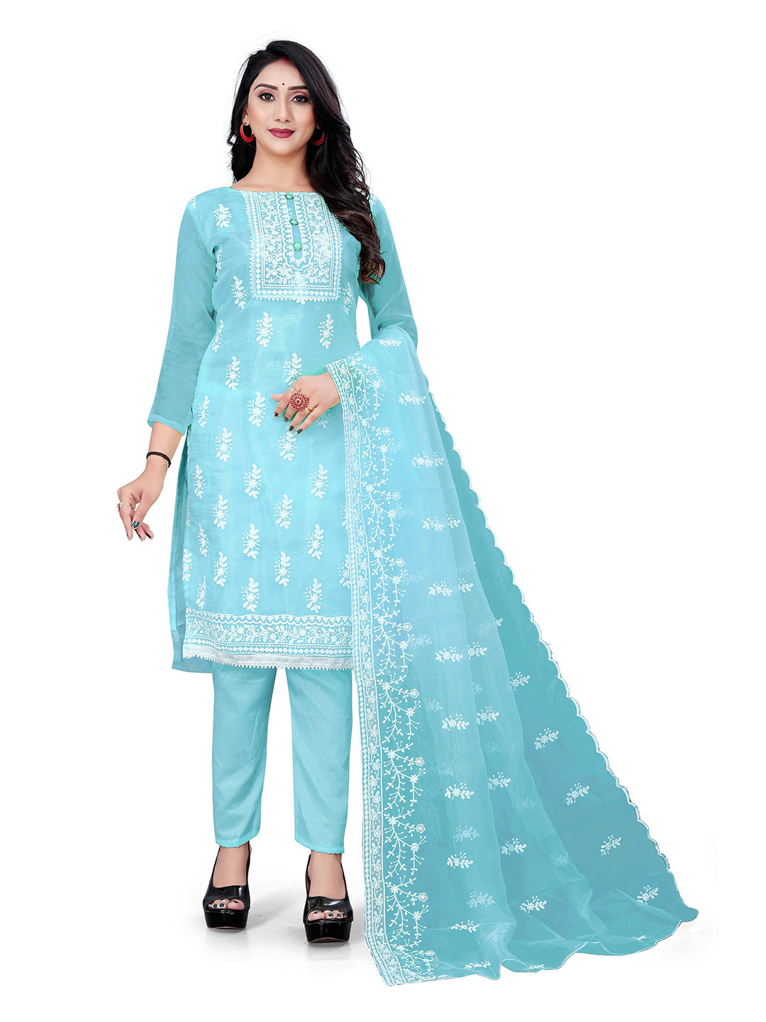 

Winza Designer Embroidered Organza Unstitched Dress Material, Blue