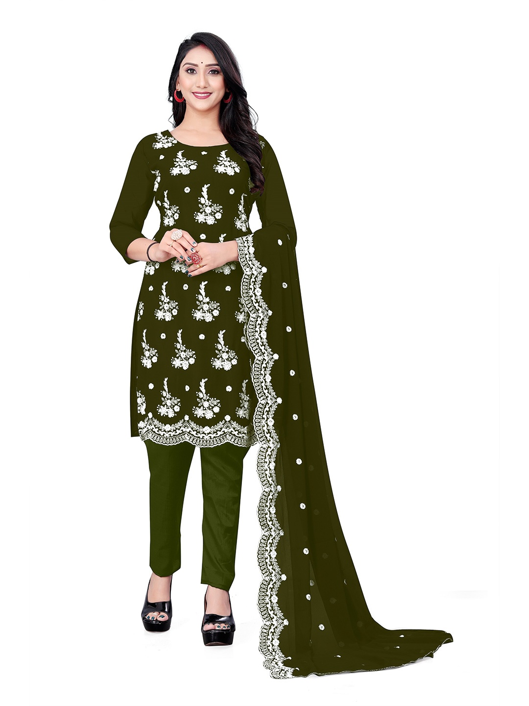 

Winza Designer Embroidered Unstitched Dress Material, Green