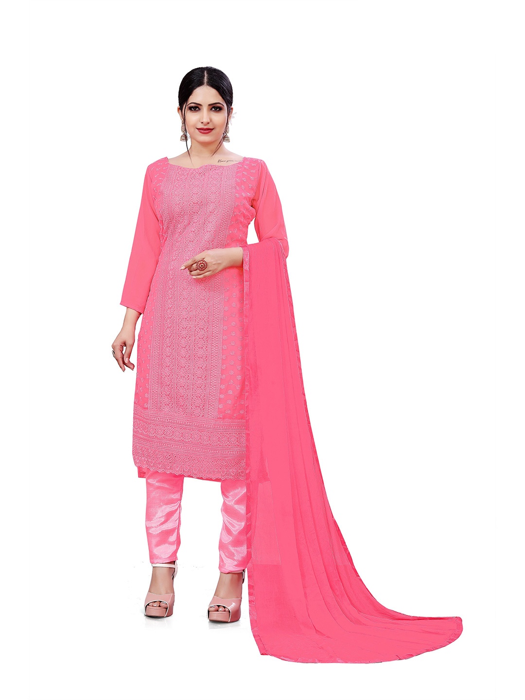 

Winza Designer Embroidered Unstitched Dress Material, Pink
