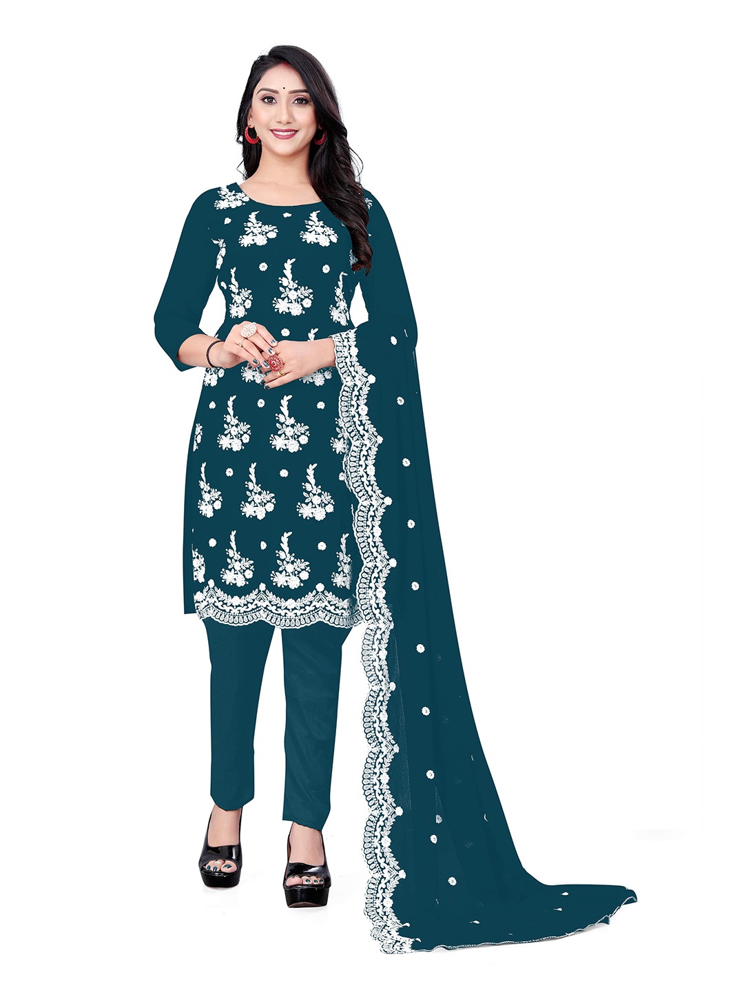 

Winza Designer Embroidered Georgette Unstitched Dress Material, Blue