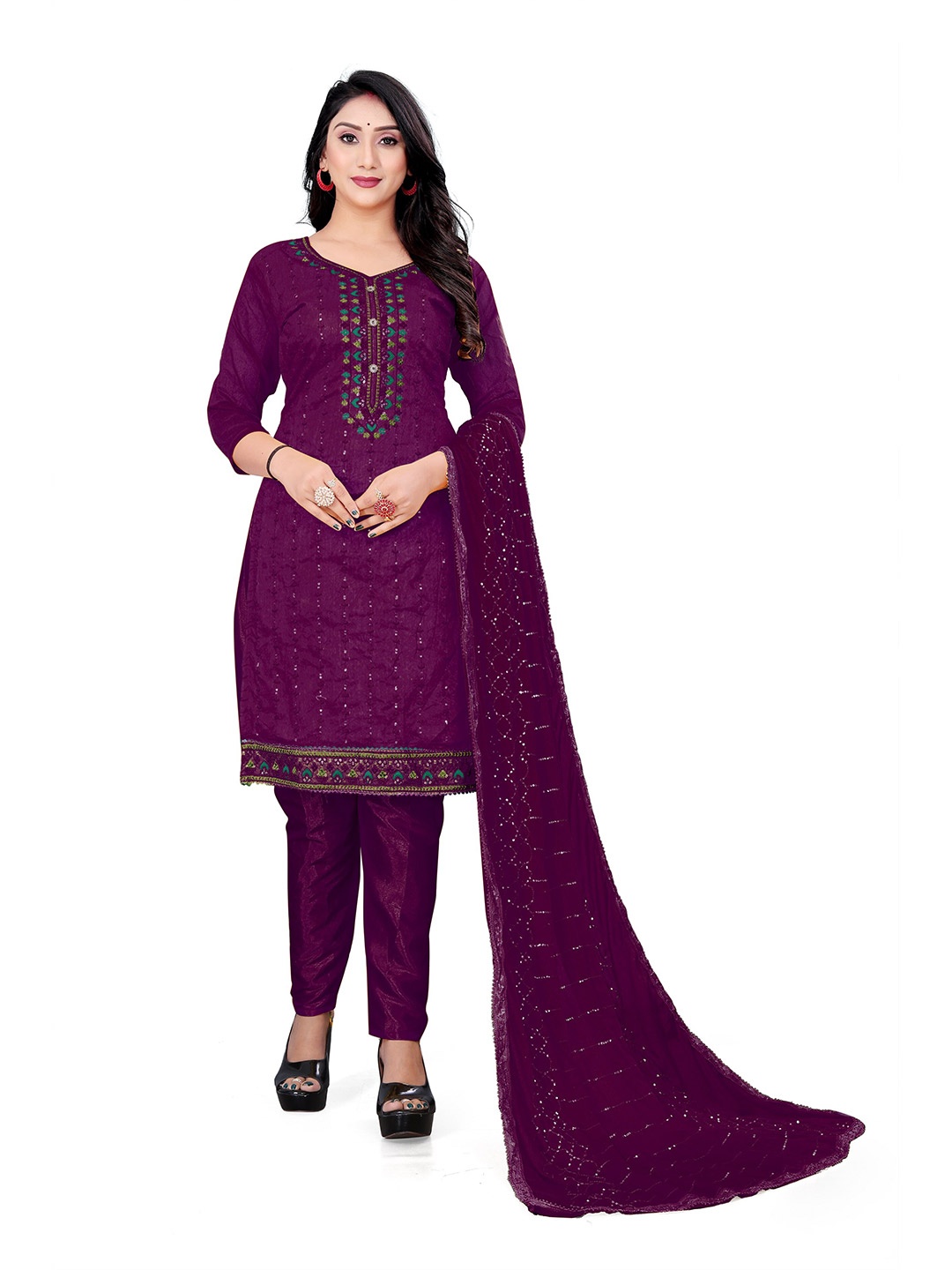 

Winza Designer Embroidered Unstitched Dress Material, Purple