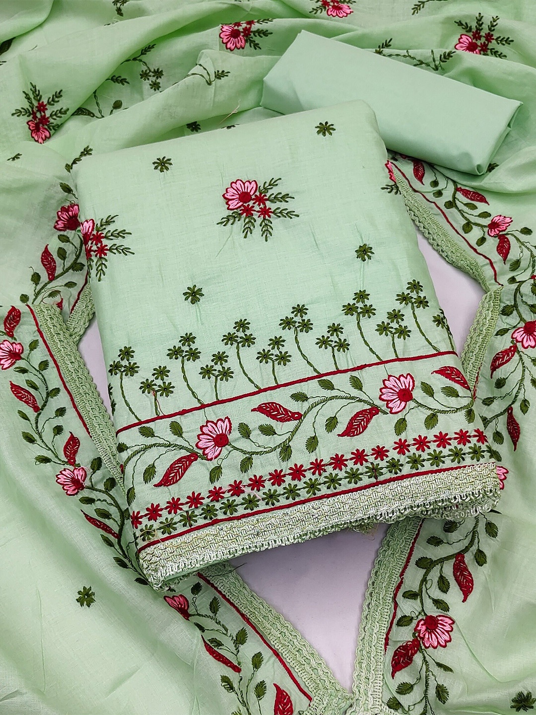 

Winza Designer Embroidered Cotton Unstitched Dress Material, Green