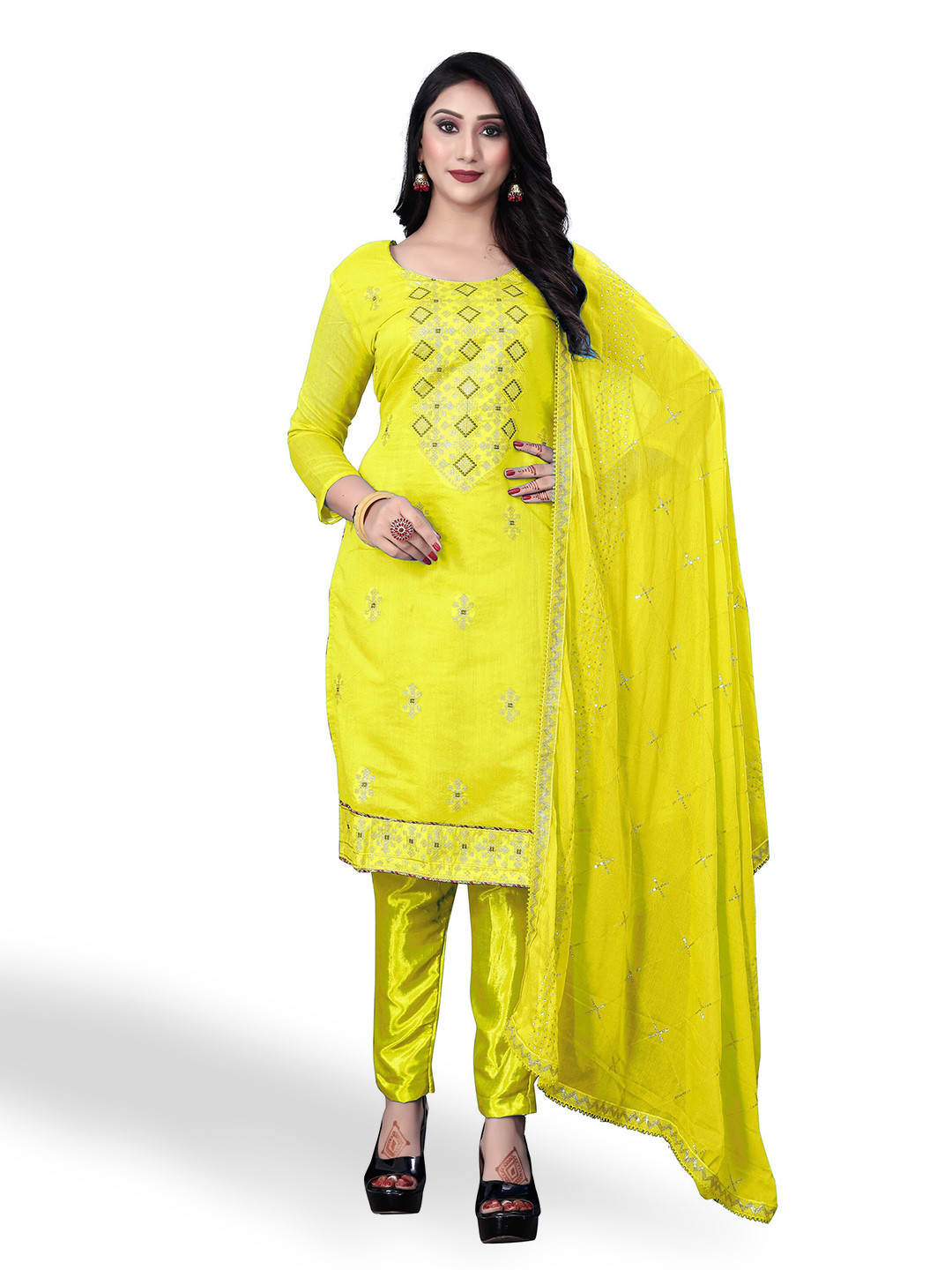 

Winza Designer Embroidered Unstitched Dress Material, Green