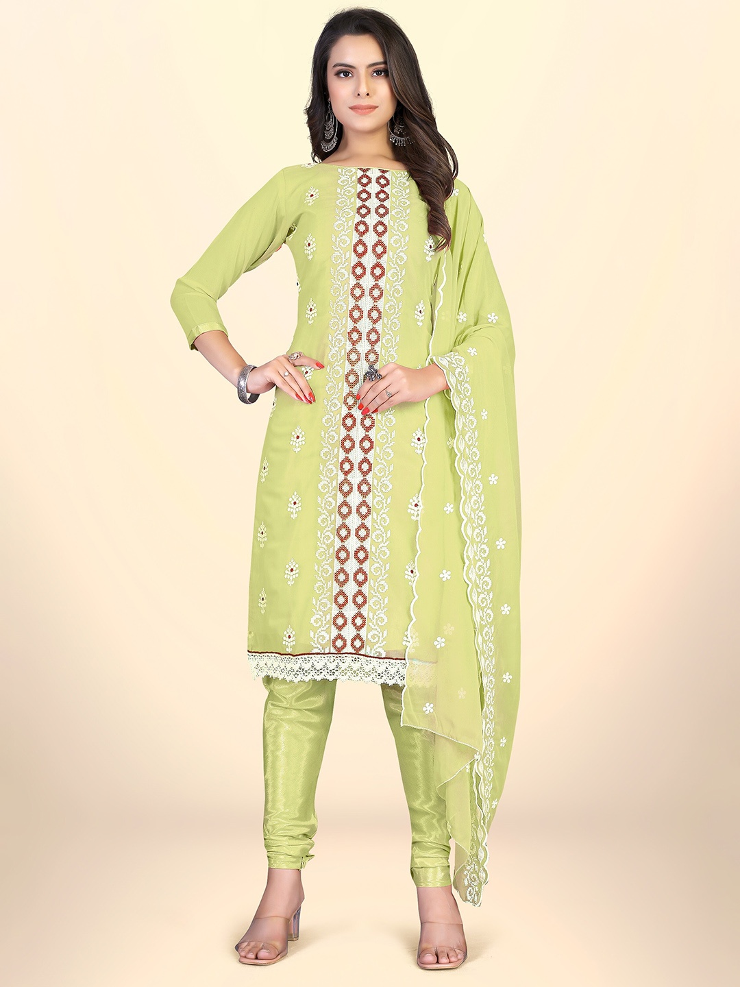 

Winza Designer Embroidered Unstitched Dress Material, Green