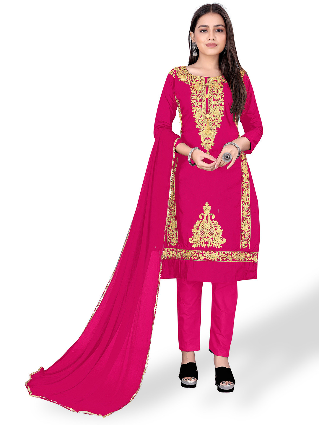 

Winza Designer Embroidered Pure Cotton Unstitched Dress Material, Pink