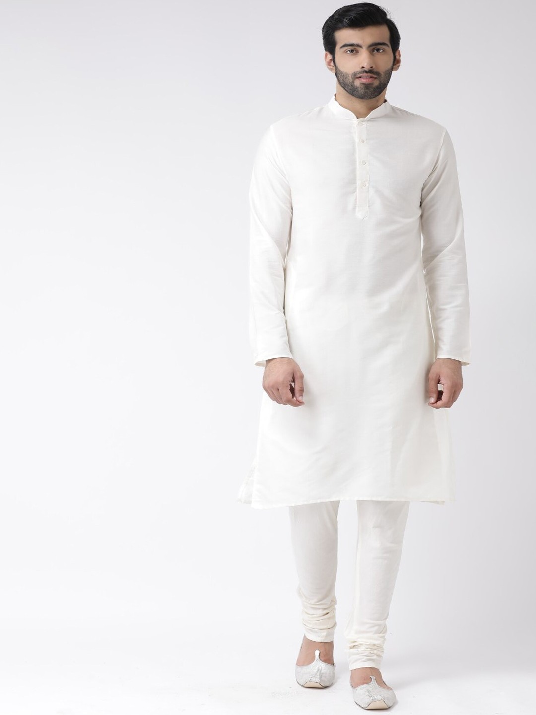 

KISAH Mandarin Collar Pure Cotton Kurta with Churidar & Nehru Jacket, Off white