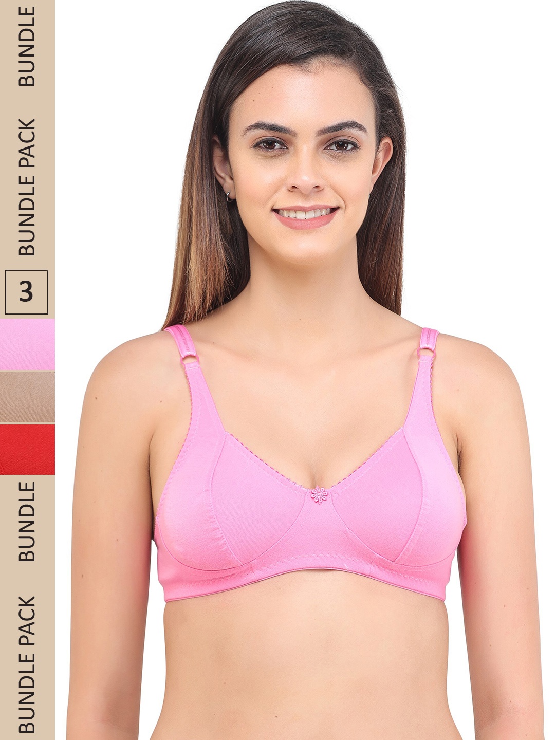 

LADYLAND Pack Of 3 Non Padded Cotton All Day Comfort Non Wired T-shirt Bra, Pink