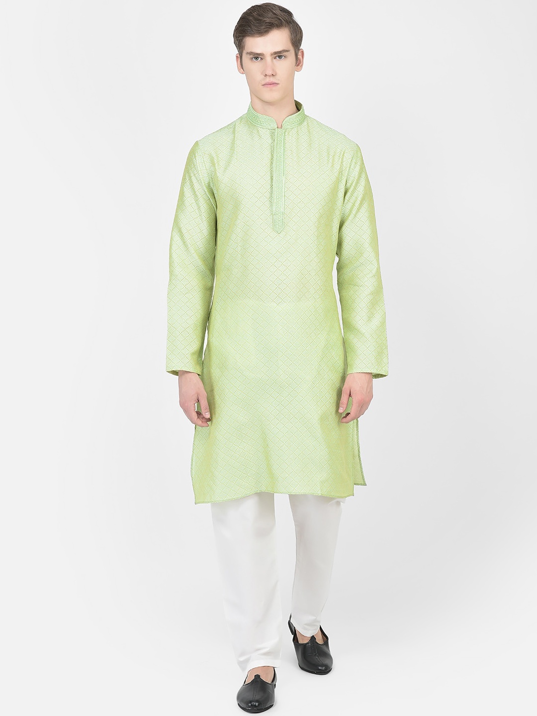 

SG LEMAN Woven Design Mandarin Collar Kurta with Pyjamas, Green