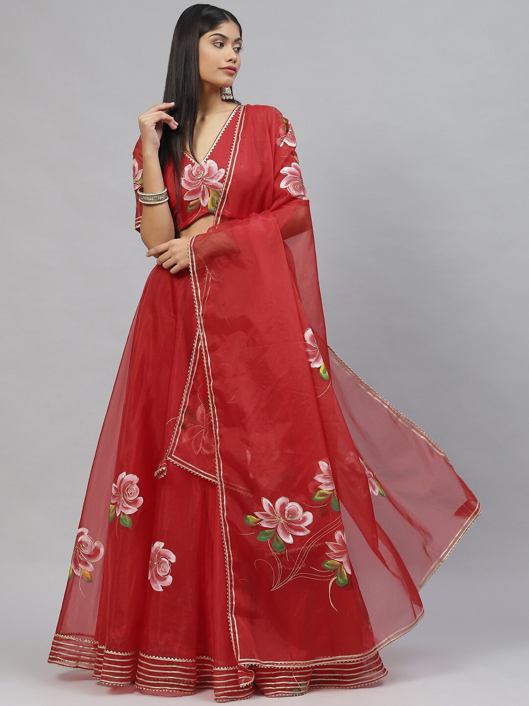 

Divena Printed Ready to Wear Lehenga & Blouse With Dupatta, Red