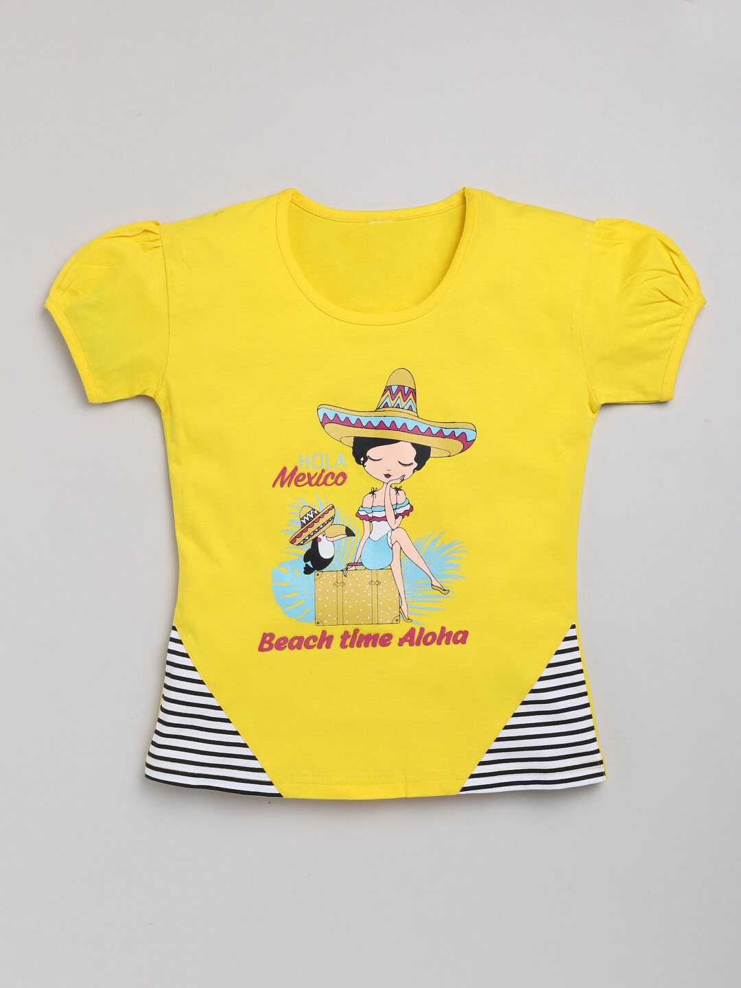 

YK Girls Graphic Printed Pure Cotton Casual T-shirt, Yellow