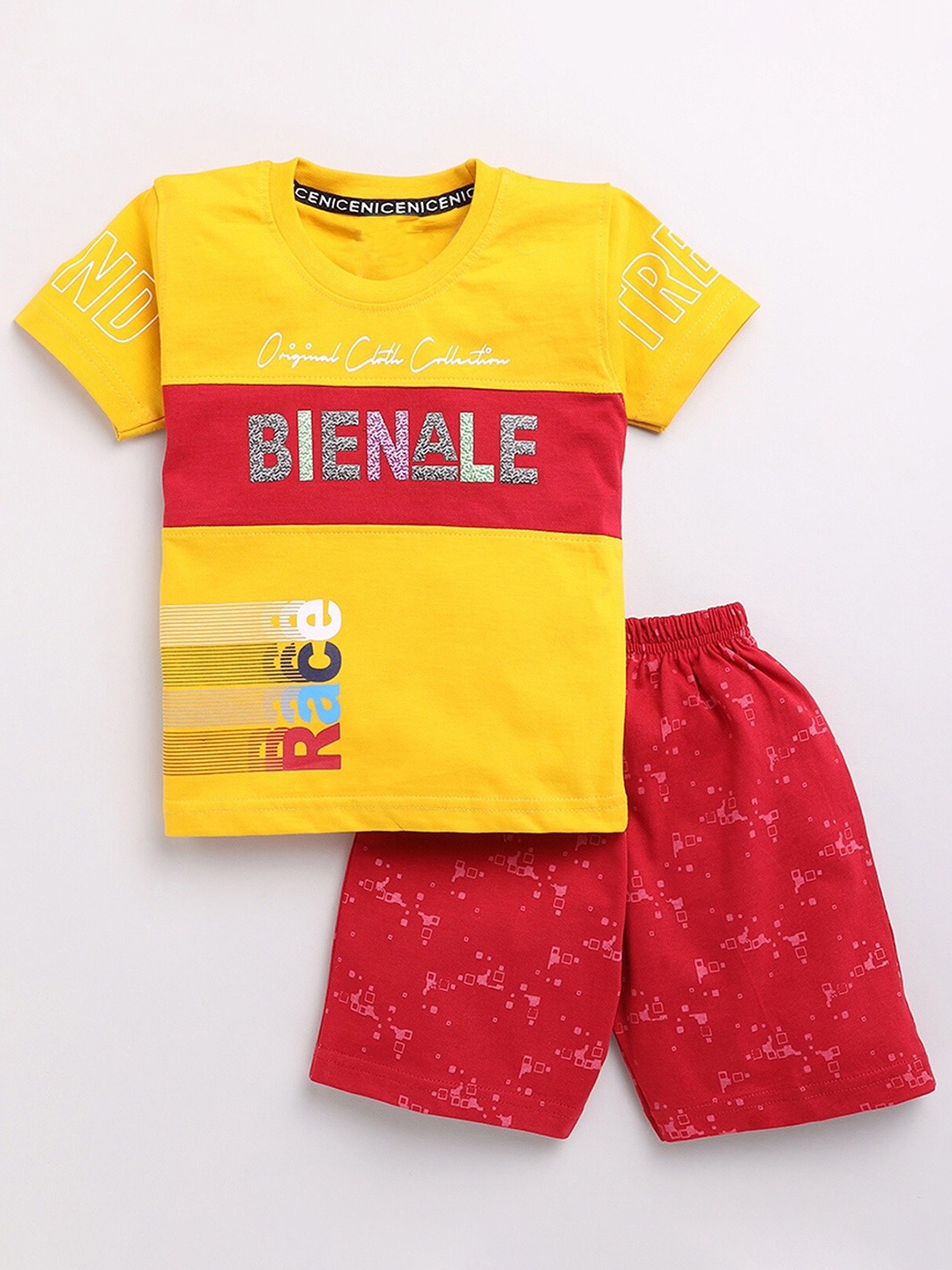

YK Boys Printed Pure Cotton T-shirt With Shorts, Yellow