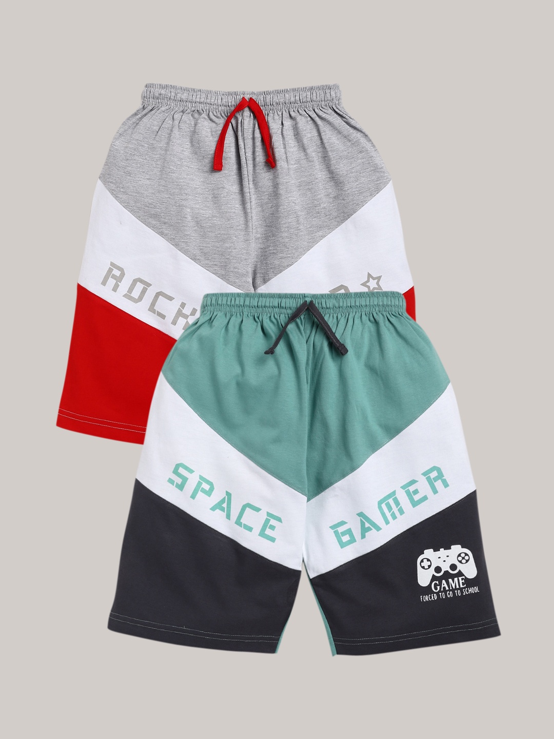 

YK Boys Pack Of 2 Assorted Colourblocked Printed Pure Cotton Shorts
