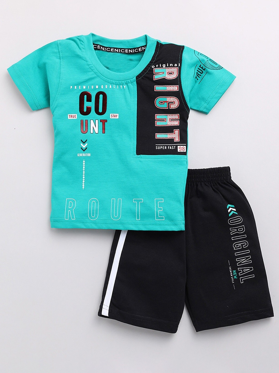 

YK Boys Printed Pure Cotton T-shirt with Shorts, Green