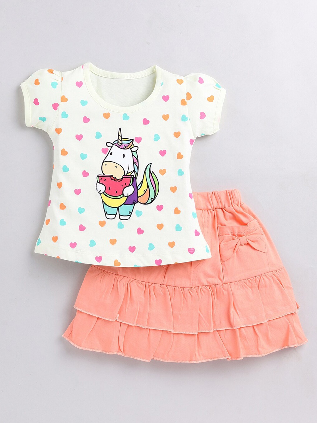

YK Girls Printed Pure Cotton Top with Skirt, Yellow
