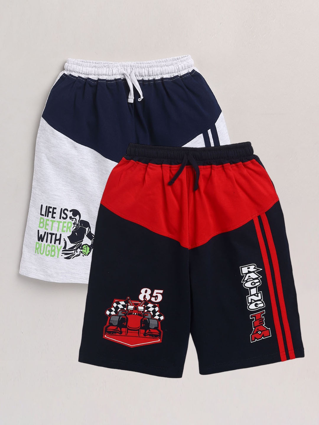 

YK Boys Pack Of 2 Assorted Colourblocked Printed Pure Cotton Shorts