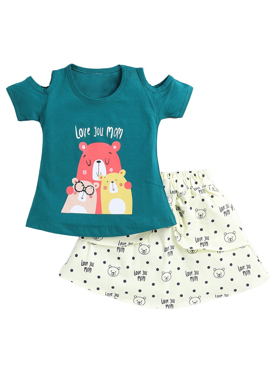

YK Girls Printed Pure Cotton Top with Skirt, Green