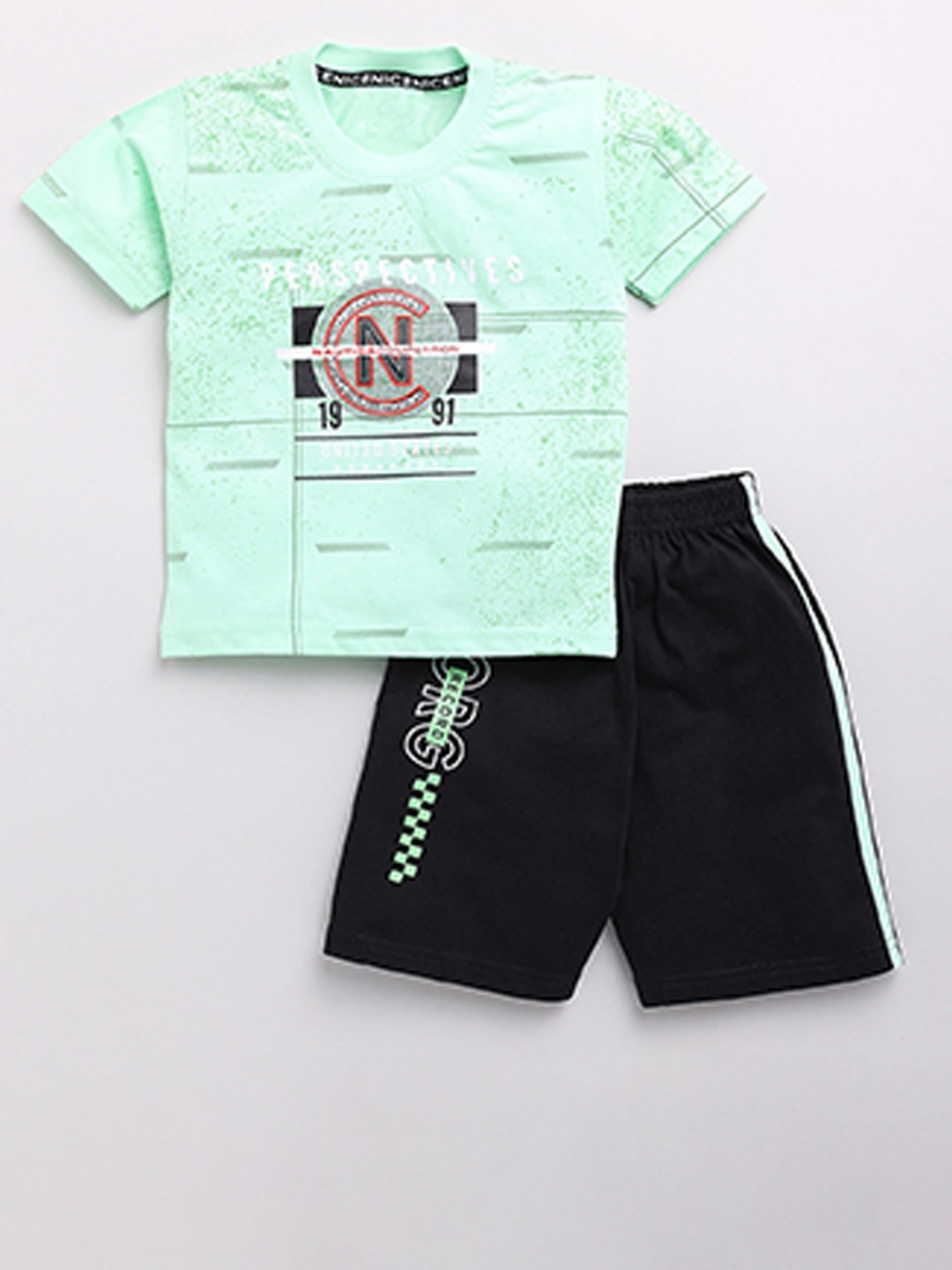 

YK Boys Printed Pure Cotton T-shirt with Shorts, Green