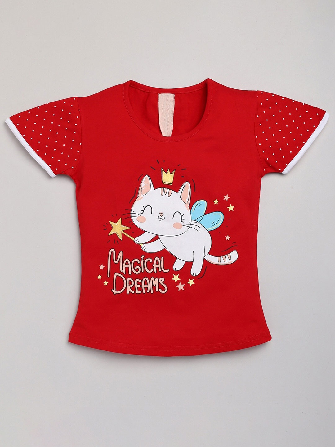

YK Girls Graphic Printed Cotton Regular Top, Red