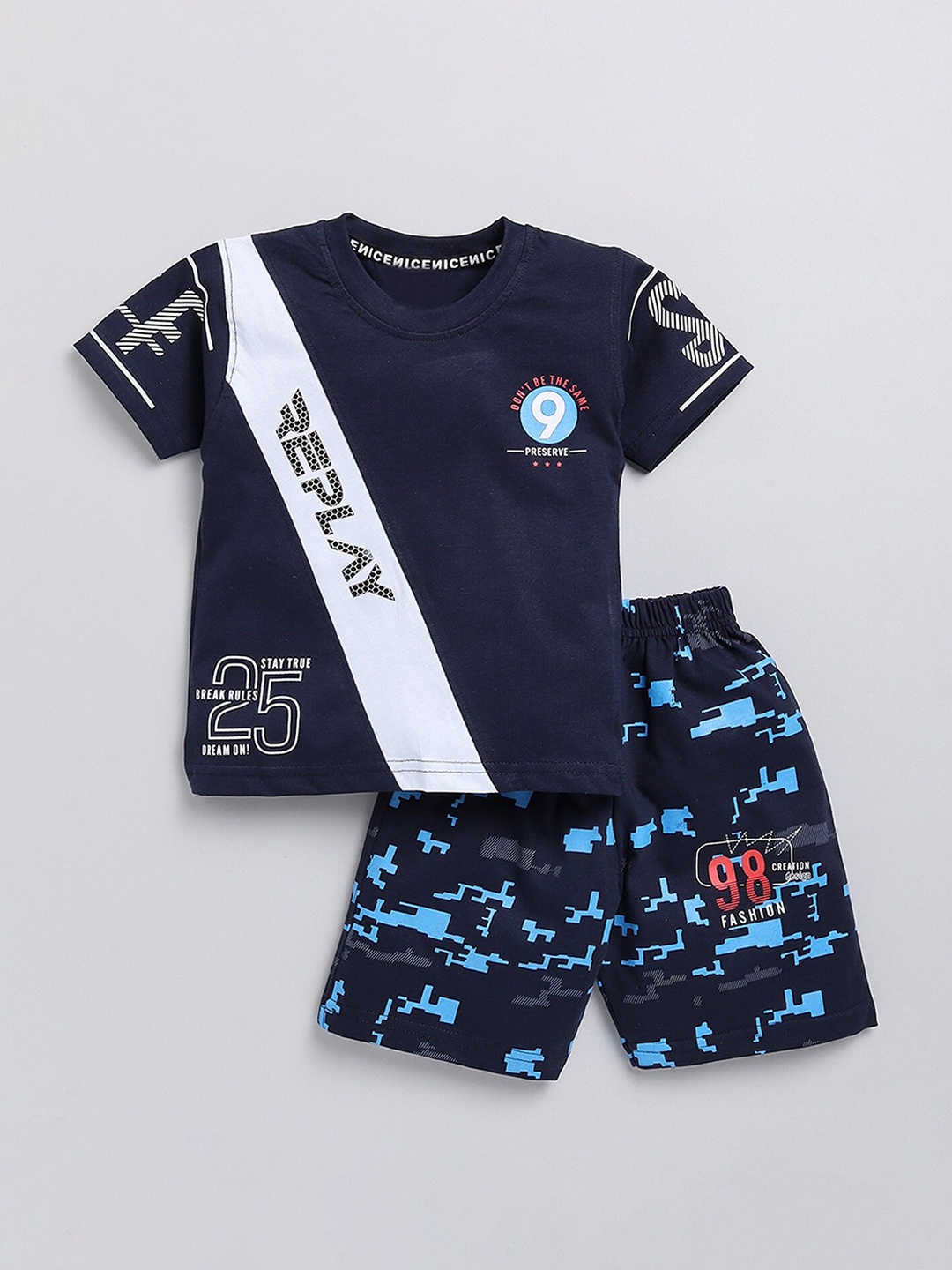 

YK Boys Printed Pure Cotton T-shirt with Shorts, Navy blue