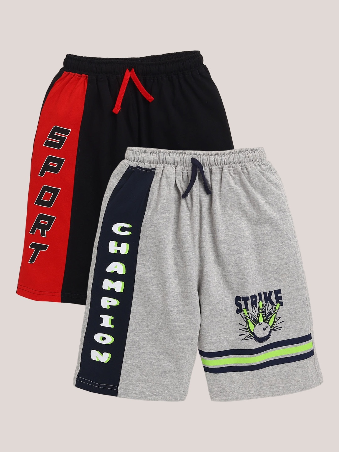 

YK Boys Pack Of 2 Typography Printed Pure Cotton Shorts, Black