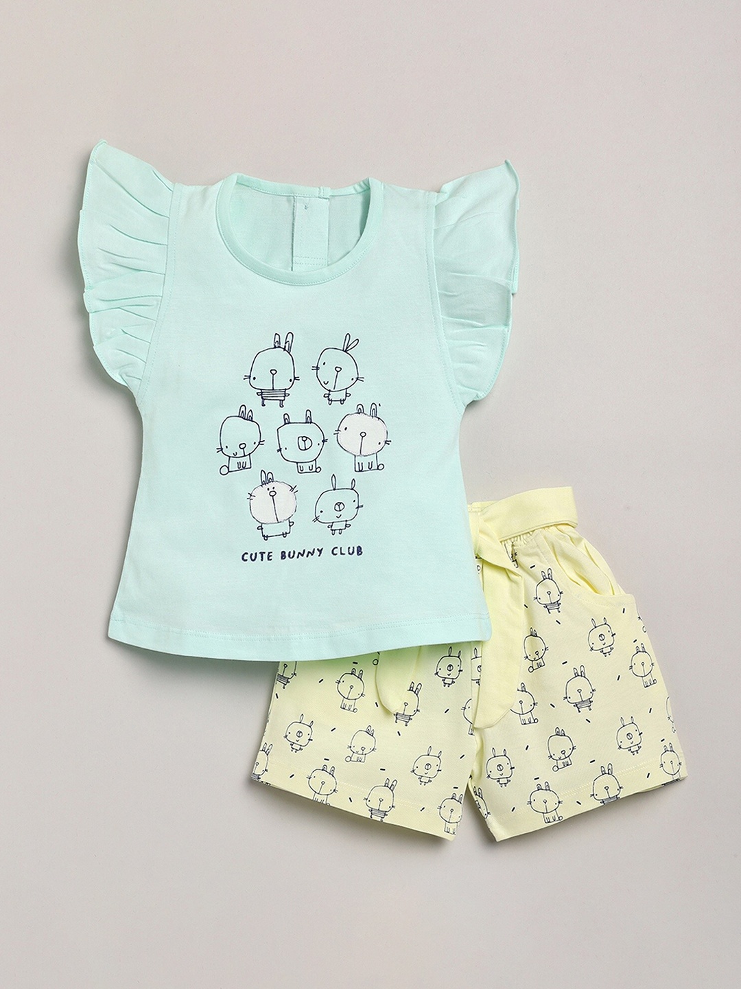 

YK Girls Printed Pure Cotton Top with Shorts, Green