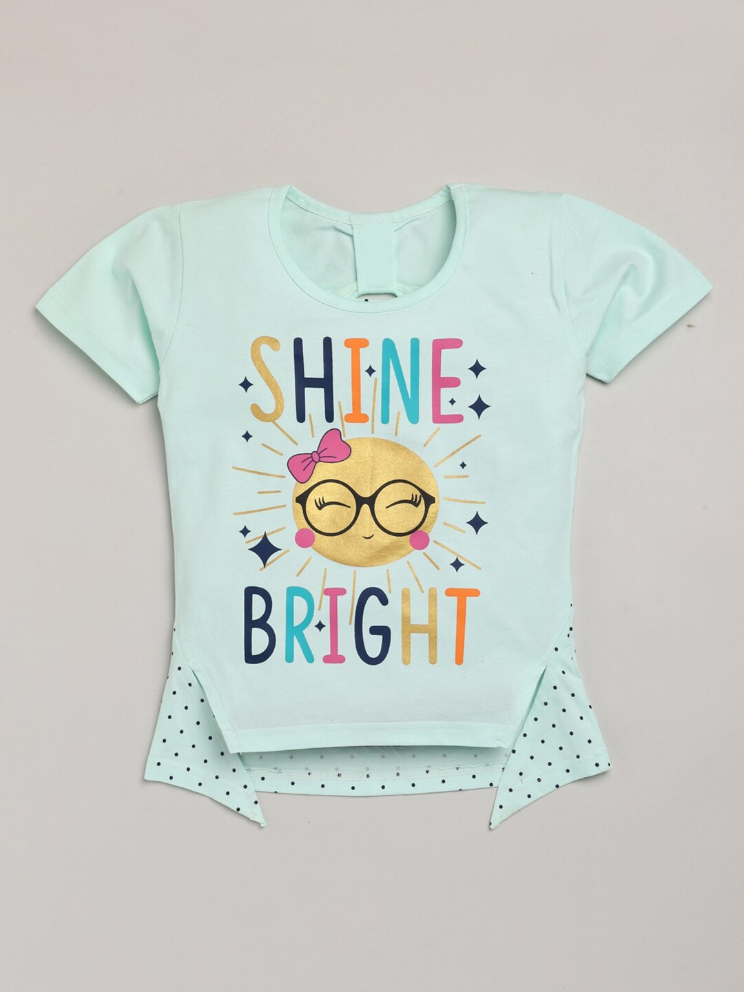 

YK Girls Typography Printed Cotton Regular Top, Sea green