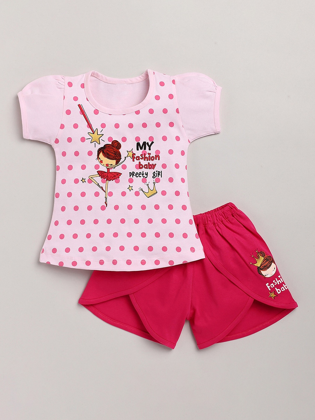 

YK Girls Printed Pure Cotton Top with Shorts, Pink