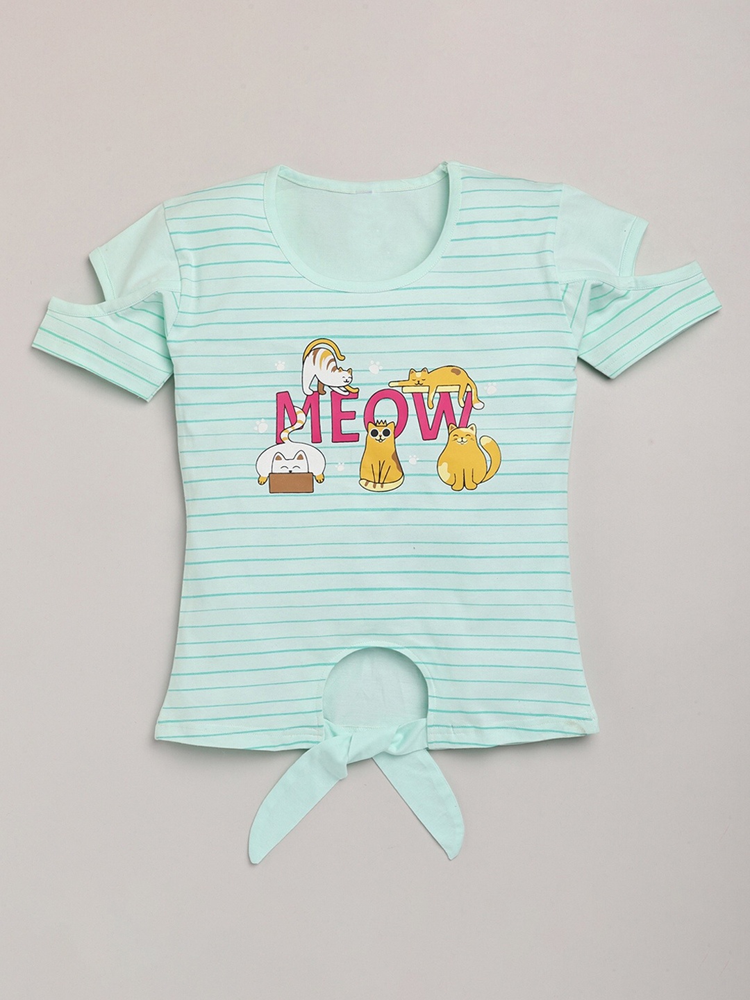 

YK Girls Striped Cotton Regular Top, Sea green