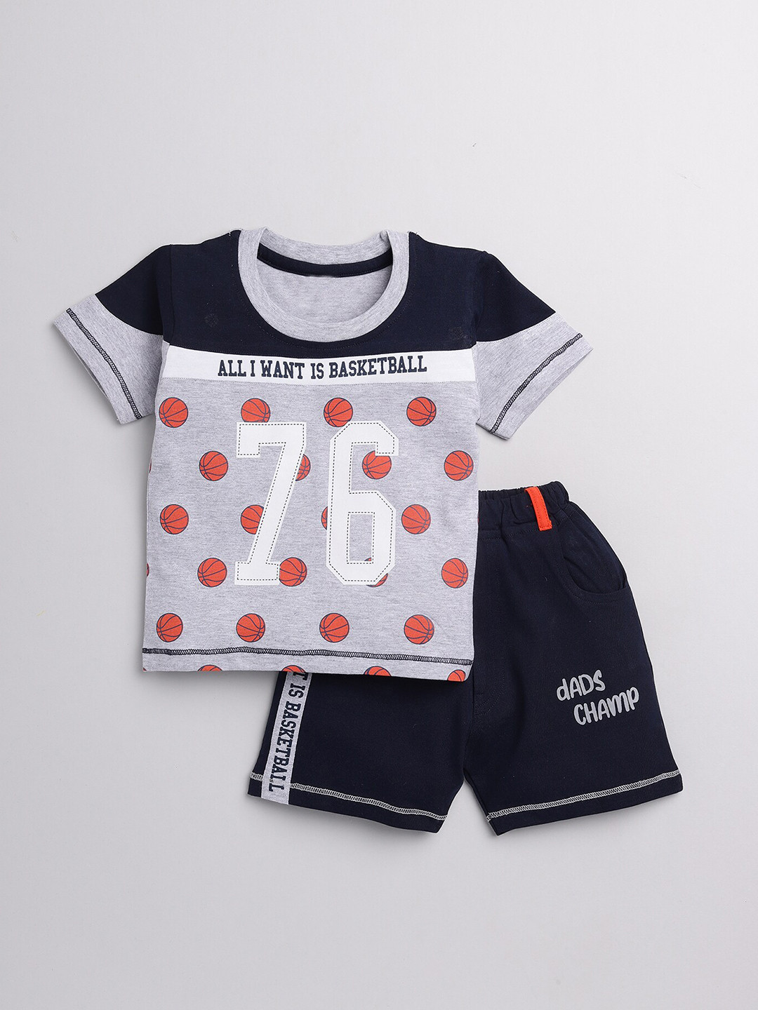 

YK Boys Printed Pure Cotton T-shirt with Shorts, Grey