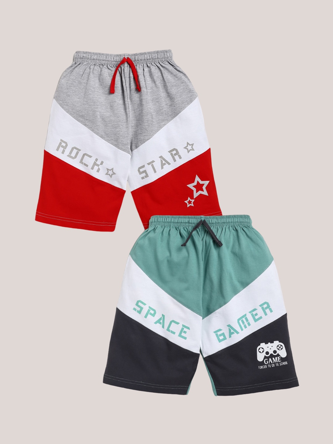 

YK Boys Pack Of 2 Assorted Colourblocked Printed Pure Cotton Shorts
