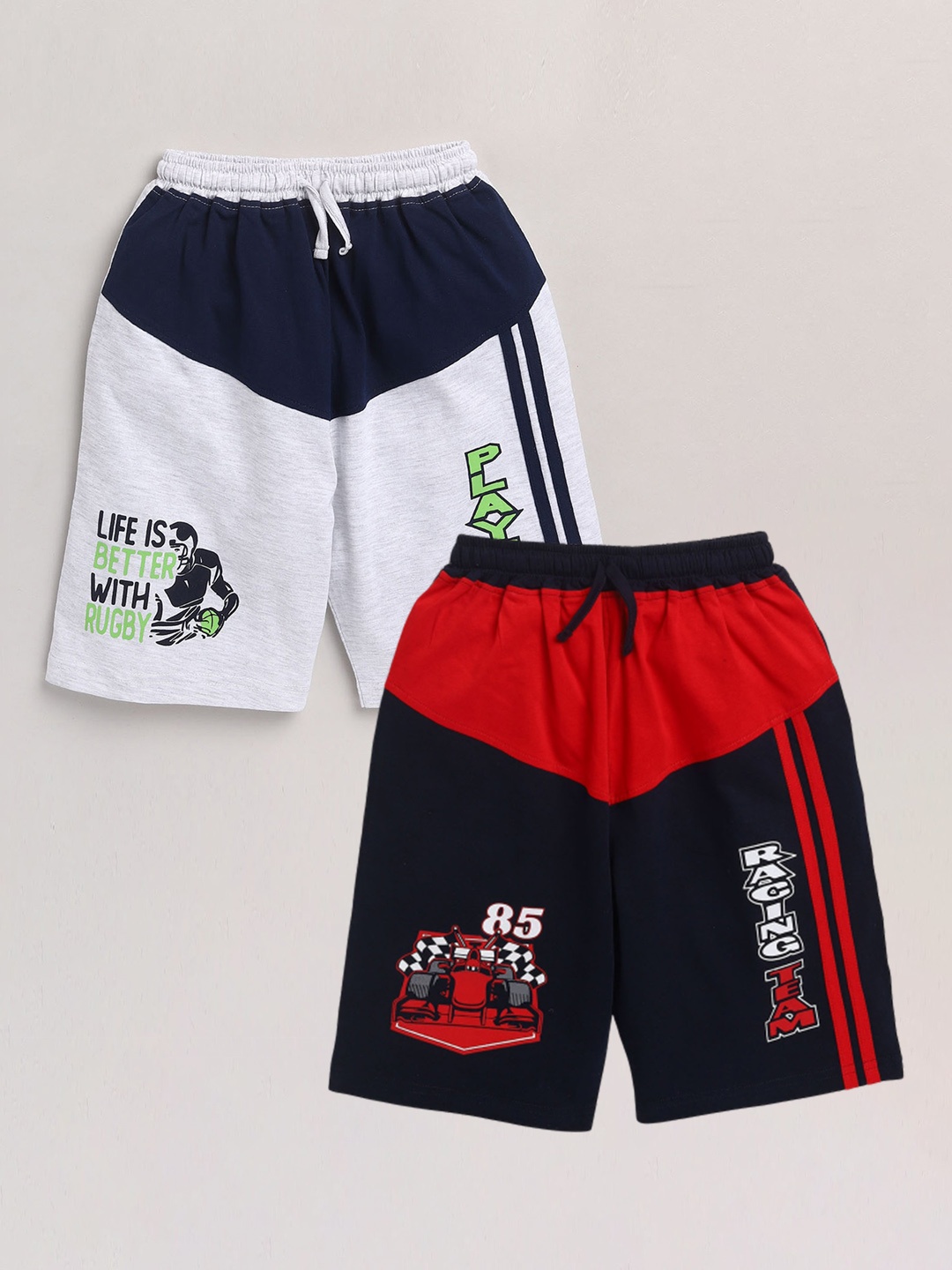 

YK Boys Pack Of 2 Colourblocked Mid Rise Pure Cotton Shorts, White