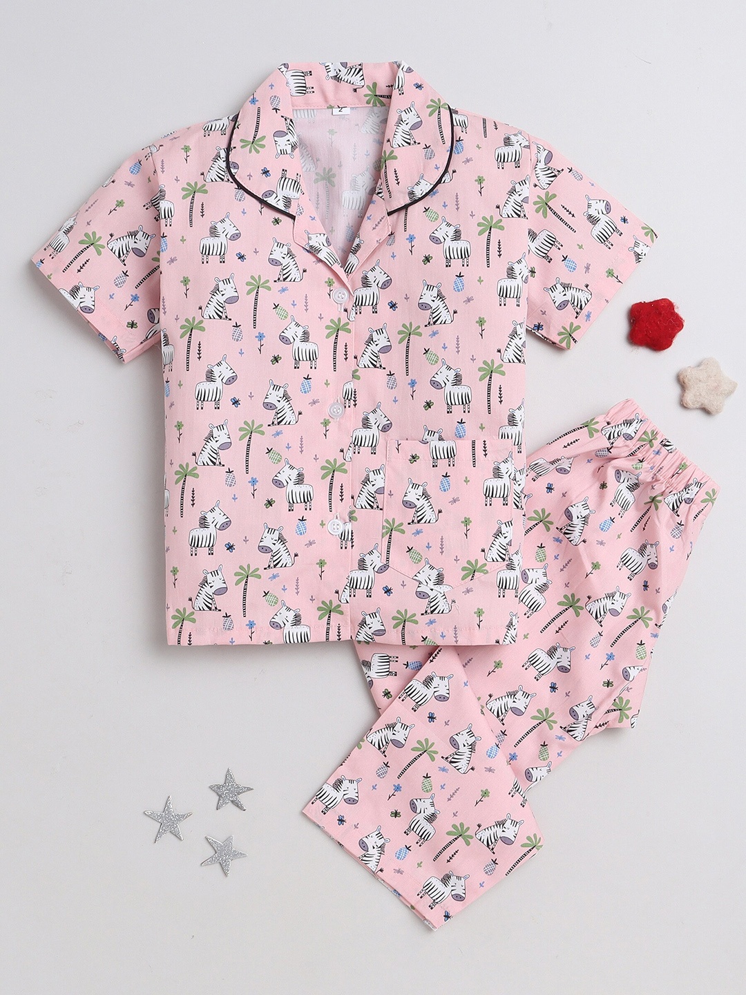 

The Magic Wand Kids Conversational Printed Pure Cotton Night Suit, Pink