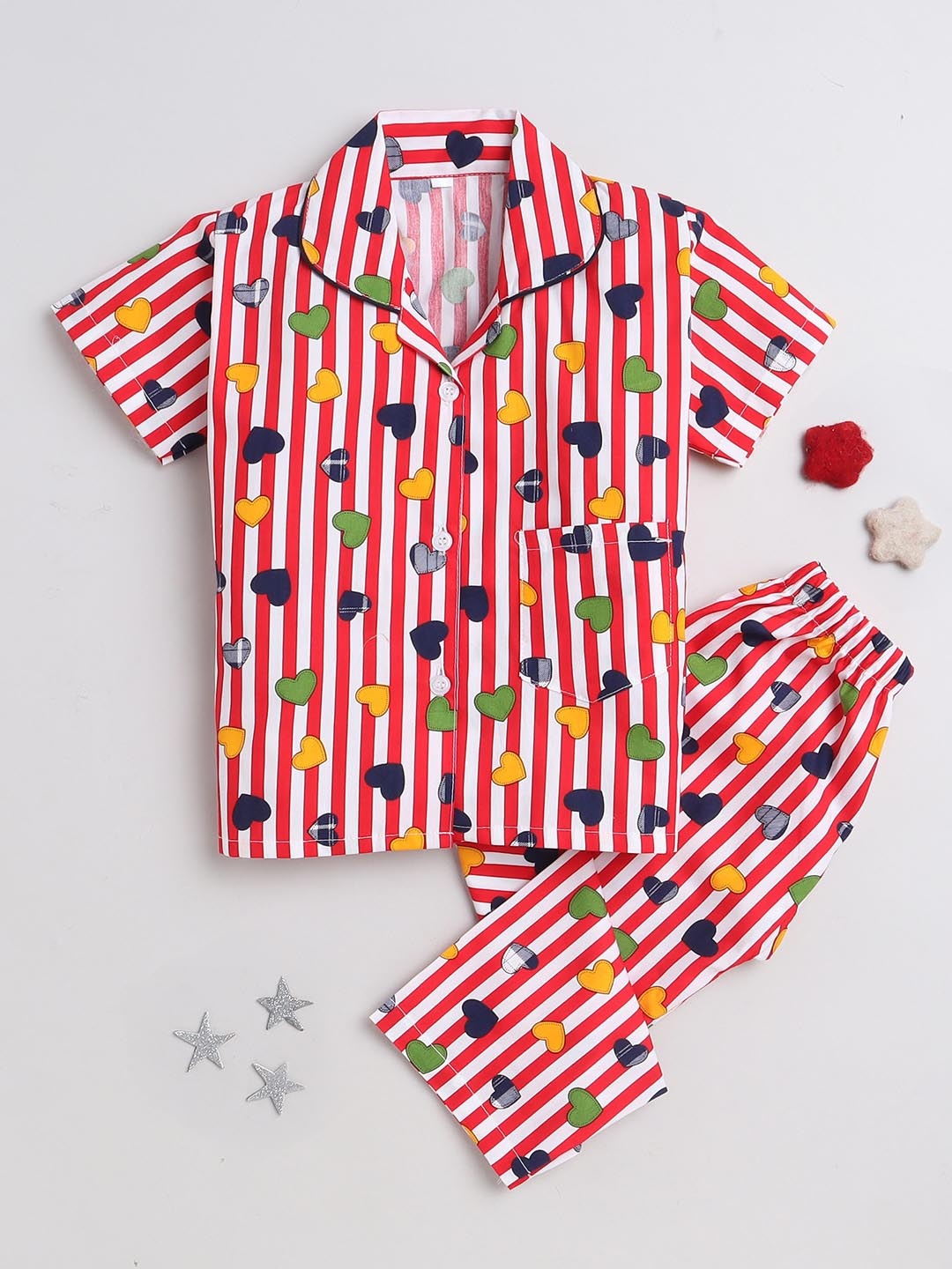 

The Magic Wand Kids Conversational Printed Pure Cotton Night Suit, Red
