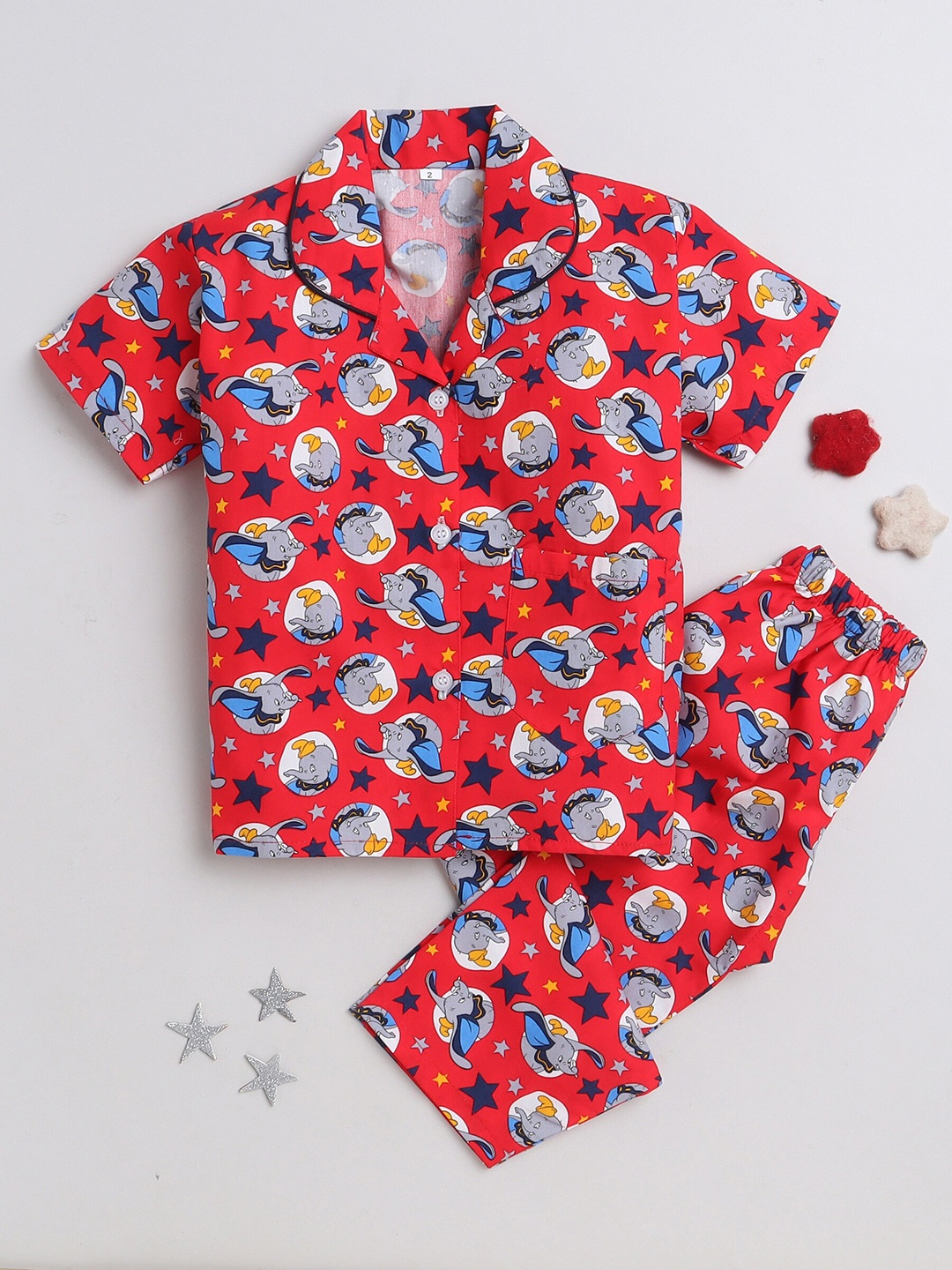 

The Magic Wand Kids Conversational Printed Pure Cotton Night Suit, Red