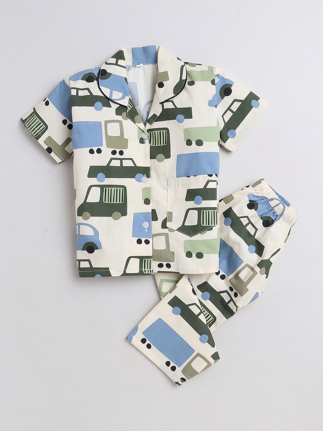 

The Magic Wand Kids Conversational Printed Pure Cotton Night Suit, Cream