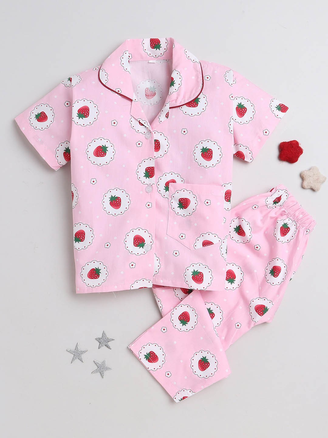 

The Magic Wand Kids Conversational Printed Pure Cotton Night Suit, Pink