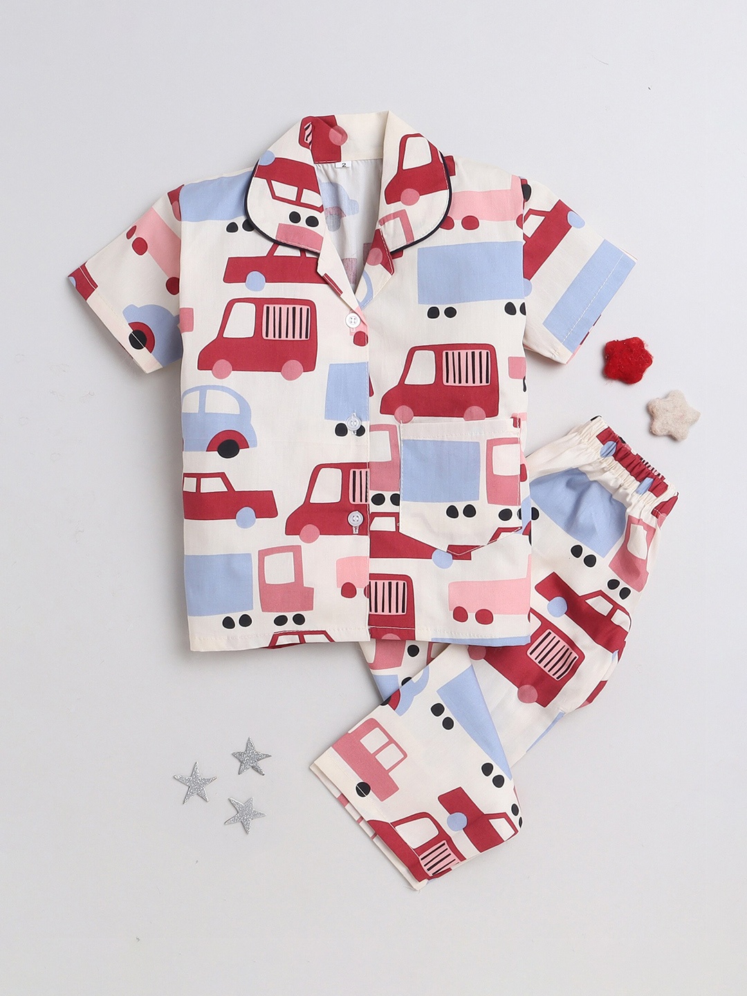 

The Magic Wand Kids Conversational Printed Pure Cotton Night Suit, Maroon