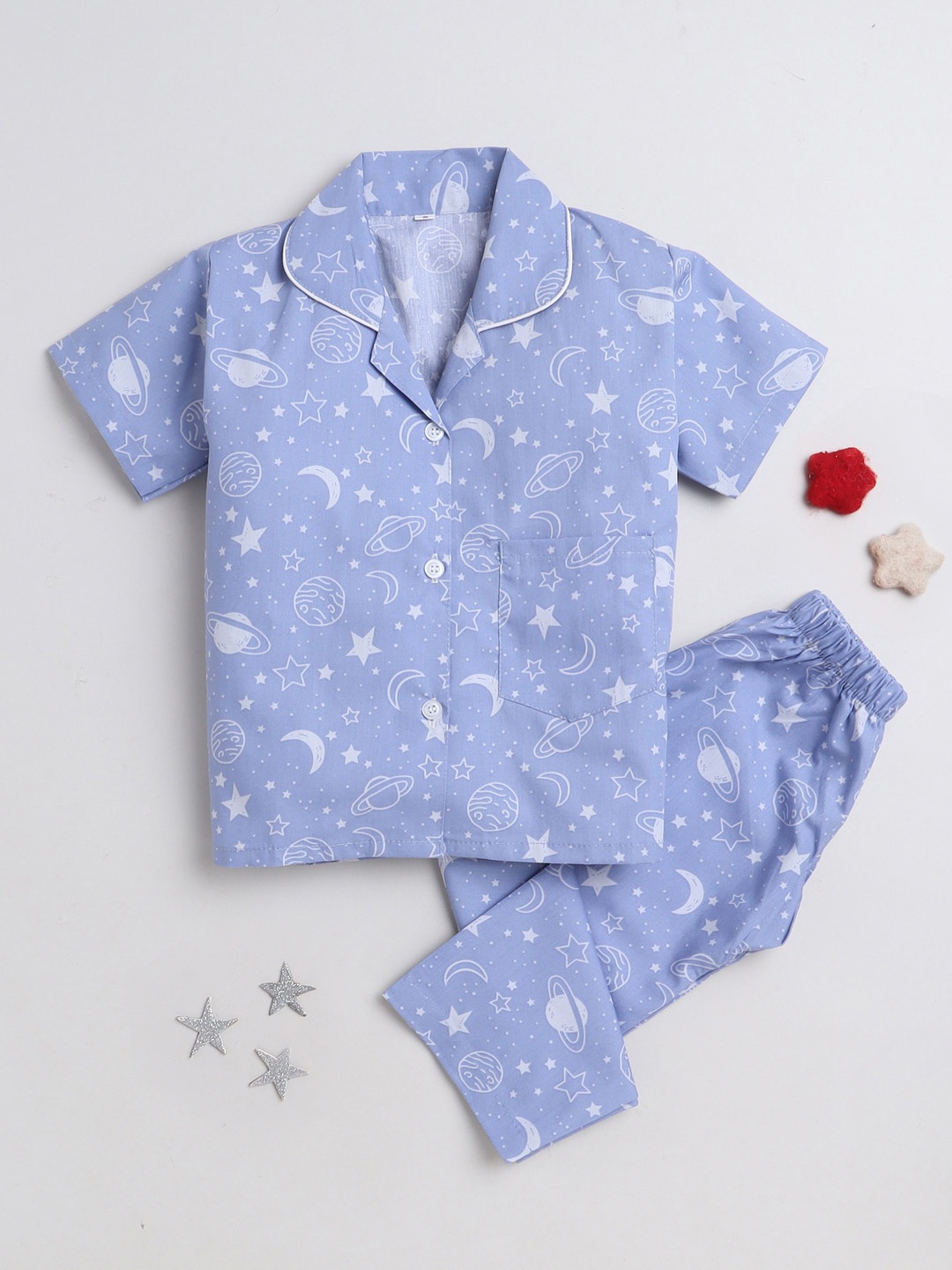 

The Magic Wand Kids Conversational Printed Pure Cotton Night Suit, Blue