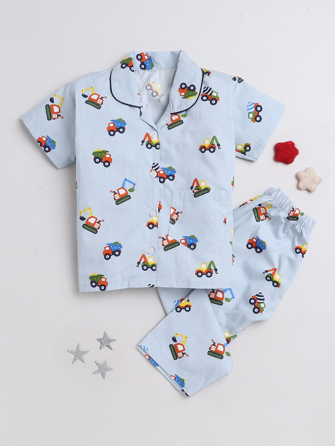 

The Magic Wand Kids Conversational Printed Pure Cotton Night Suit, Blue
