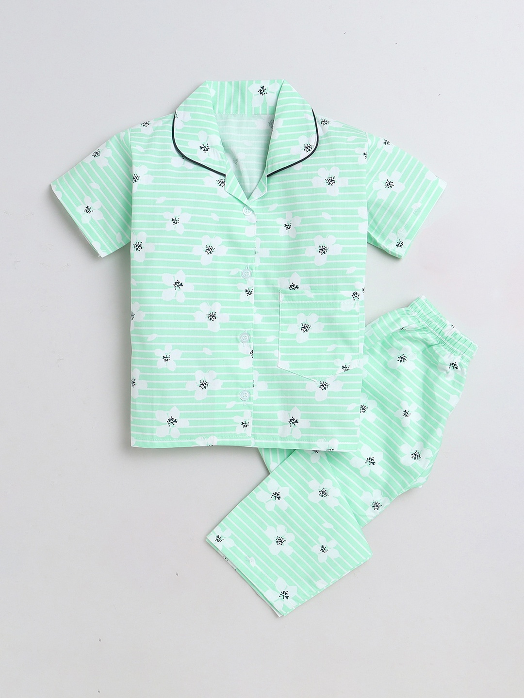 

The Magic Wand Kids Floral Printed Pure Cotton Night Suit, Green