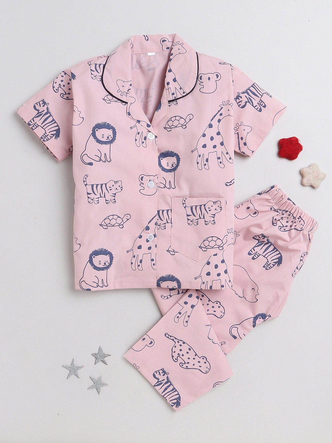

The Magic Wand Kids Conversational Printed Pure Cotton Night Suit, Pink
