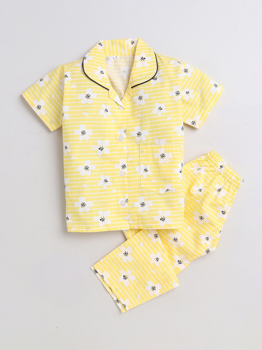 

The Magic Wand Kids Floral Printed Pure Cotton Night Suit, Yellow