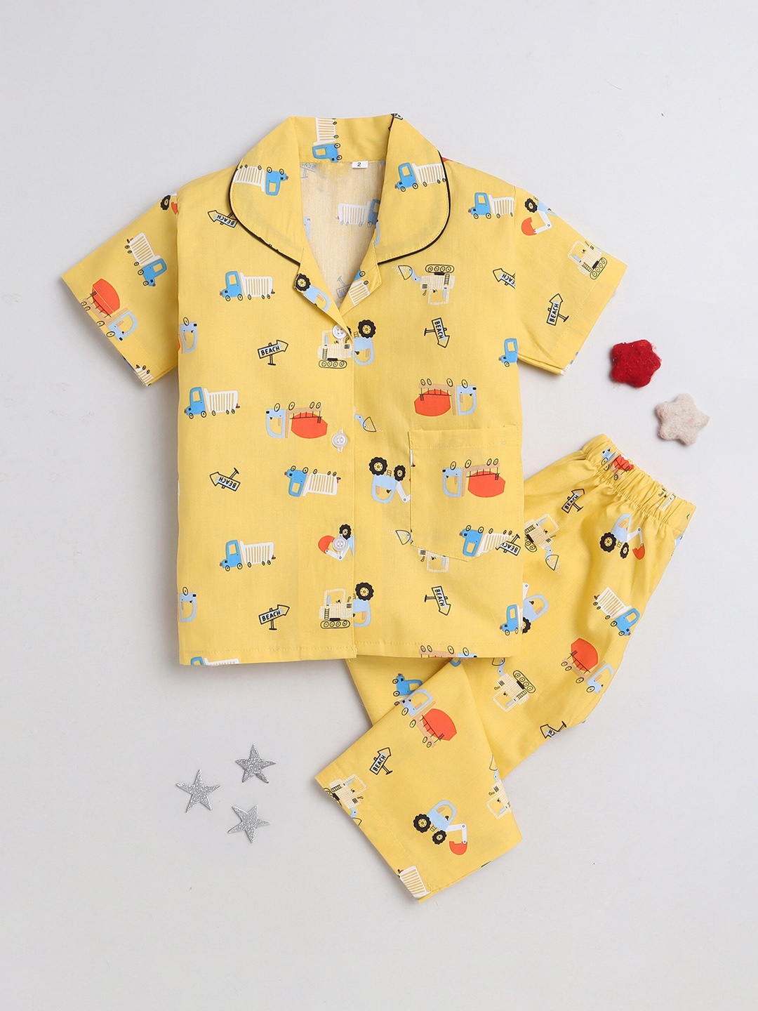 

The Magic Wand Kids Conversational Printed Pure Cotton Night Suit, Yellow