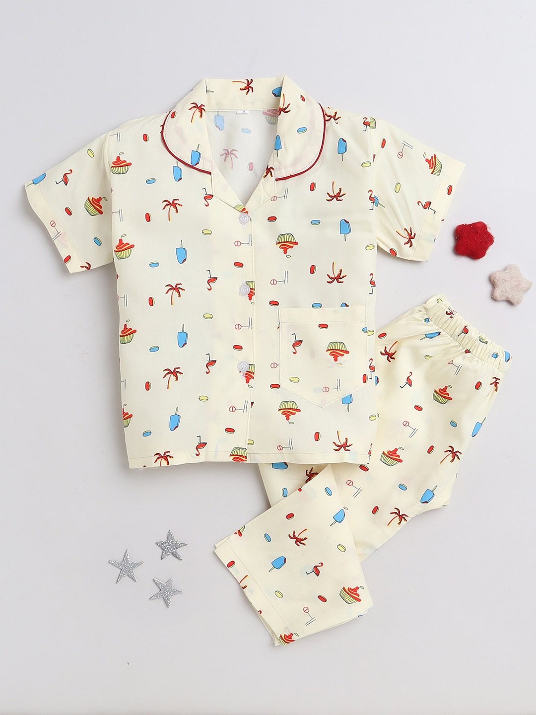 

The Magic Wand Kids Conversational Printed Pure Cotton Night Suit, Yellow
