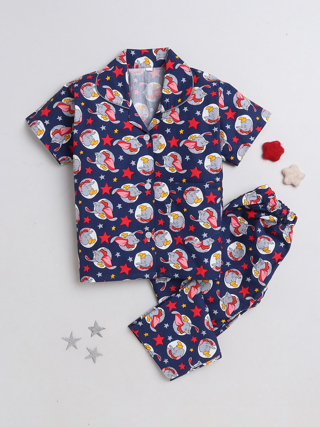 

The Magic Wand Kids Conversational Printed Pure Cotton Night Suit, Navy blue