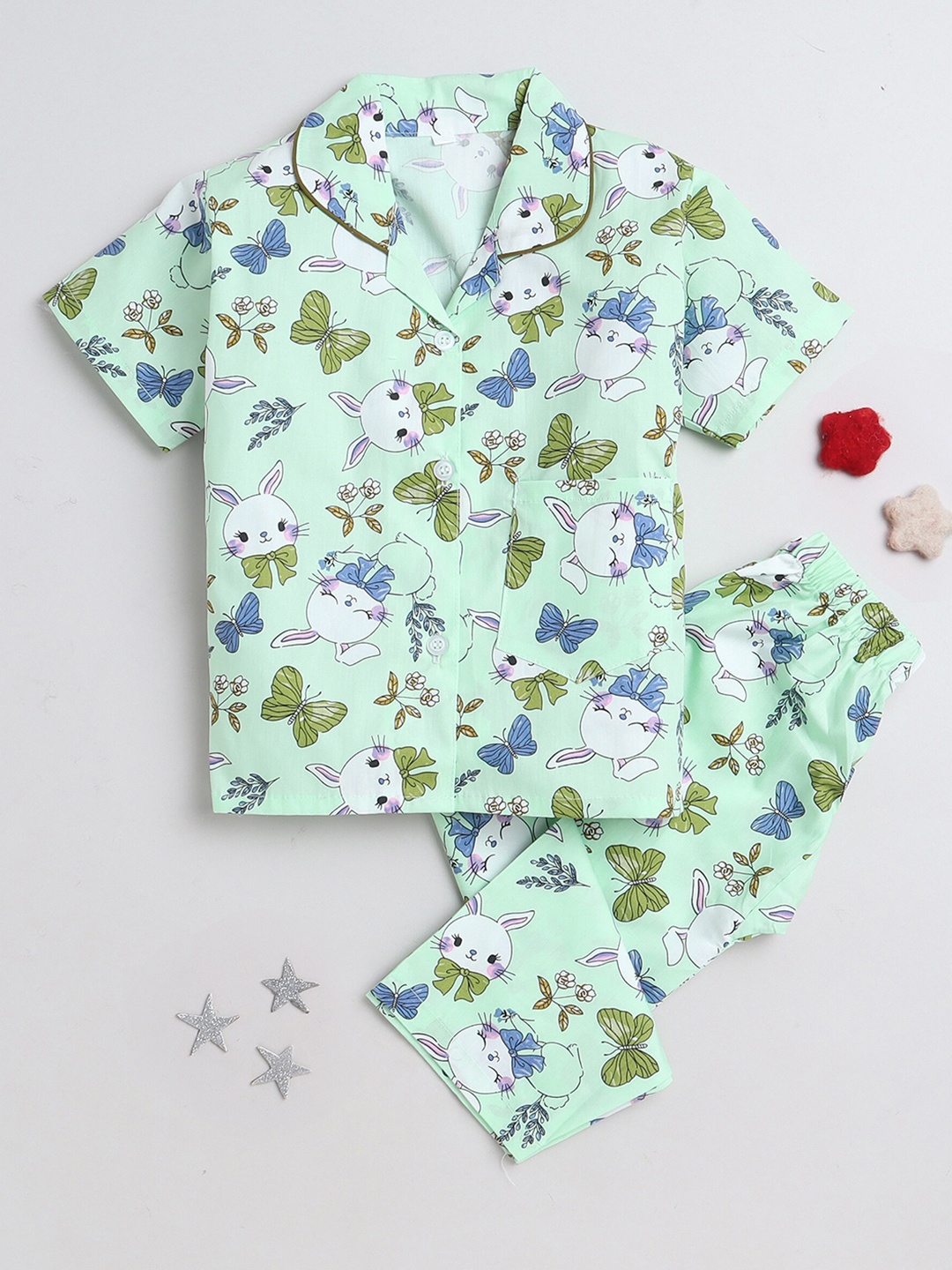 

The Magic Wand Kids Conversational Printed Pure Cotton Night Suit, Green