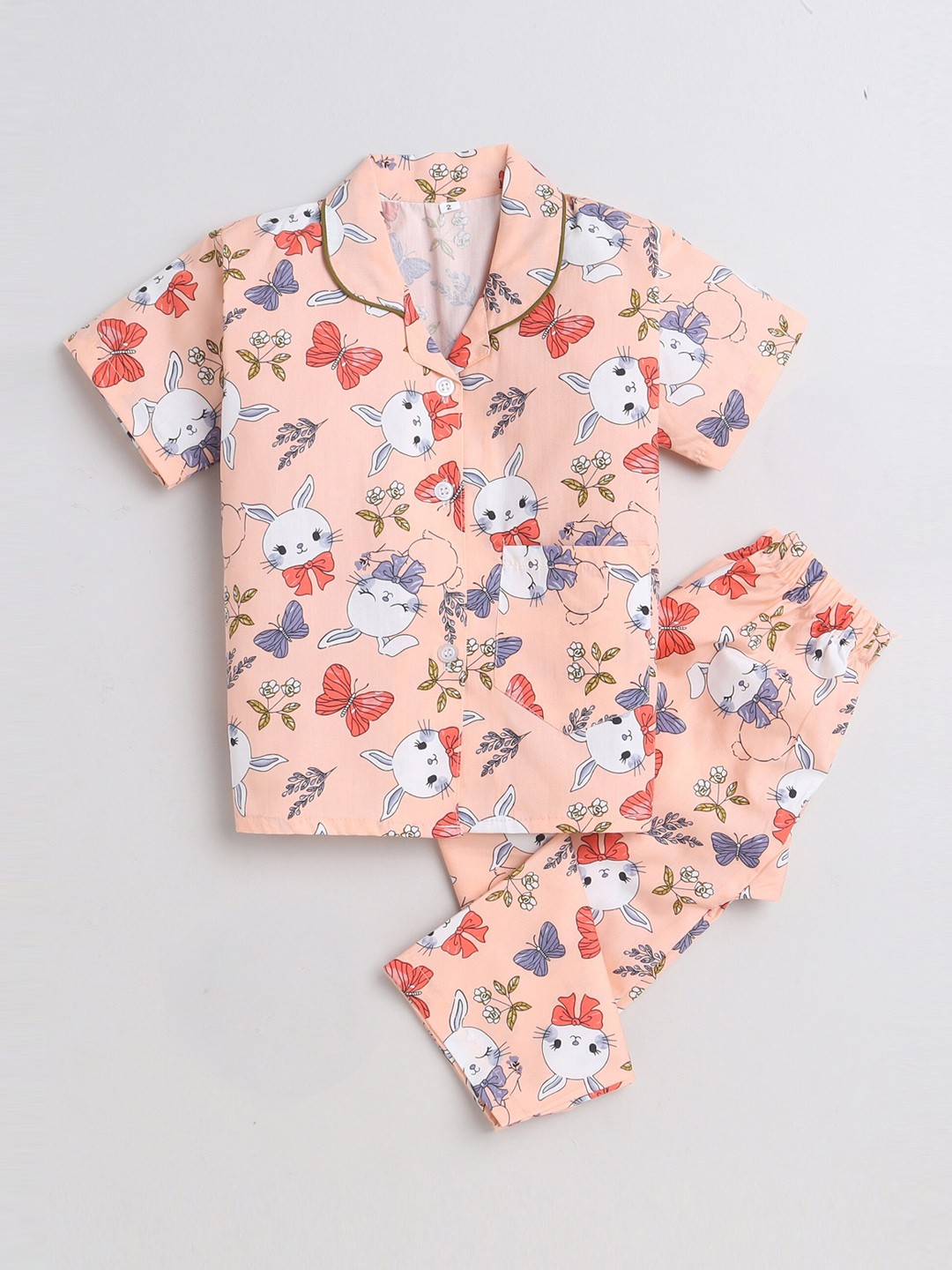 

The Magic Wand Kids Conversational Printed Pure Cotton Night Suit, Peach