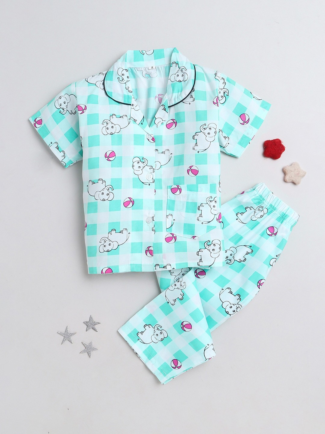 

The Magic Wand Kids Conversational Printed Pure Cotton Night Suit, Green