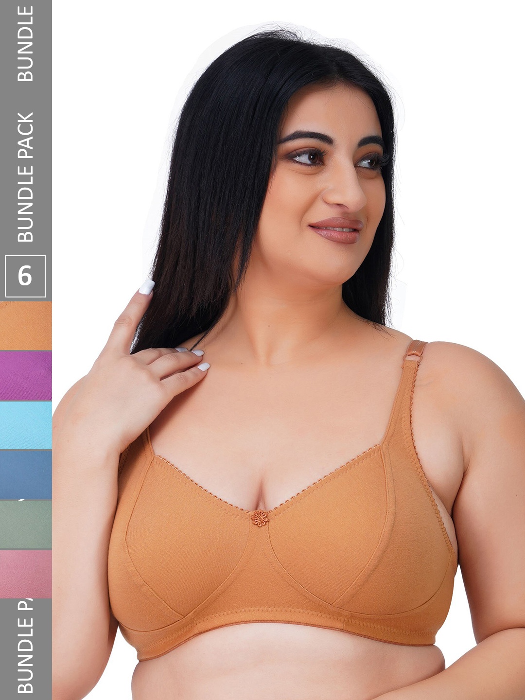 

LADYLAND Pack Of 6 Non Padded Cotton All Day Comfort T-shirt Bra, Beige